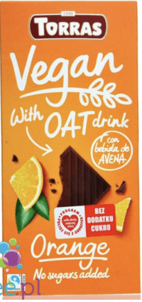Torras Vegan Oat & Orange - sugar free, gluten free vegan chocolate with no palm oil 100g