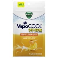 Vicks VapoCOOL Severe Medicated Lozenges, Honey Lemon Chill 18 pcs